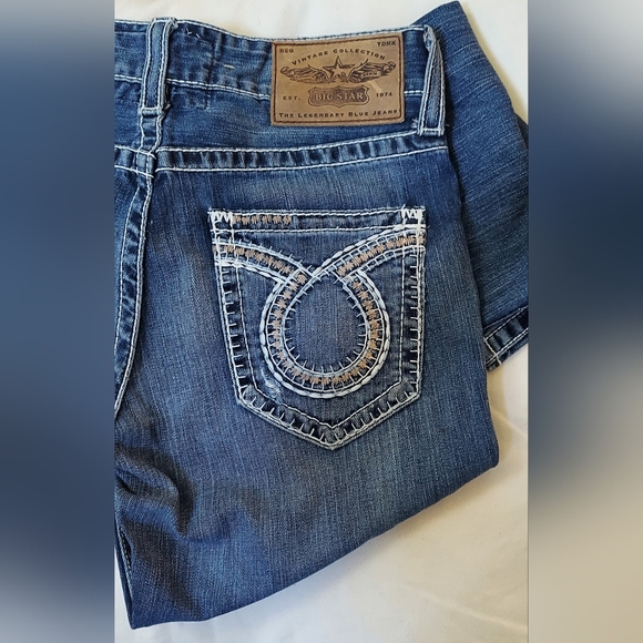 BIG STAR PIONEER MEN'S DISTRESSED & DESTROYED RELAXED BOOTCUT JEANS SIZE 31R X34 - Picture 9 of 13